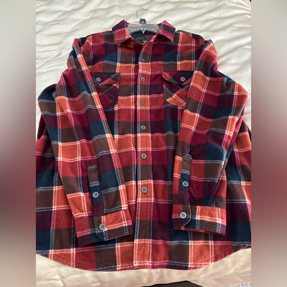 Freedom Foundry NWT Mens Plush Plaid Fleece Shirt, Picante Red & Orange, XL - Picture 9 of 10